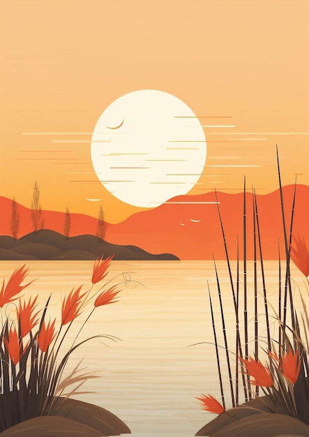 Horizonte naturaleza amanecer fondo belleza cielo naranja sol ilustración puesta de sol paisaje lago de agua noche