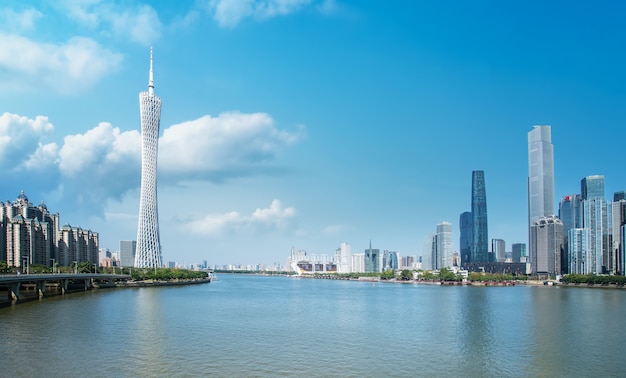 Horizonte de paisaje de arquitectura de ciudad moderna de Guangzhou