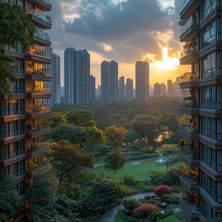 El horizonte panorámico de la ciudad con edificios altísimos