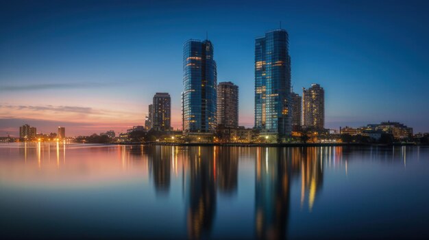 Horizonte panorâmico e edifícios comerciais modernos com estrada de asfalto vazia