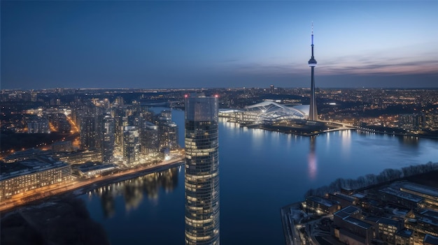 Horizonte panorámico y edificios comerciales modernos con carretera asfaltada vacía ai generativo