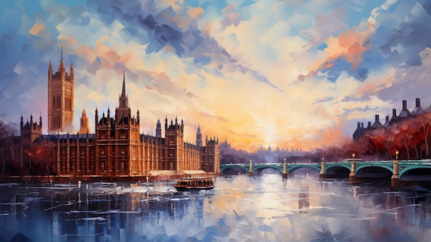 El horizonte romántico de Londres pintado al óleo con detalle