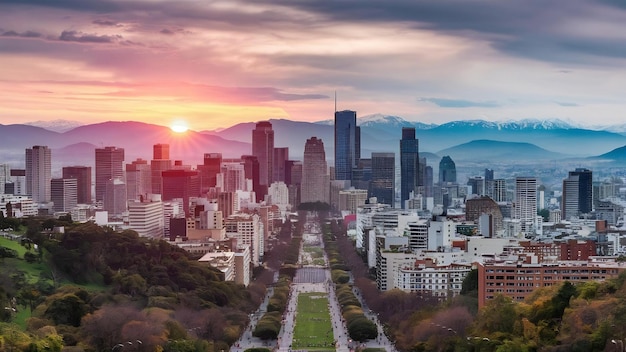 El horizonte de Santiago en Chile al atardecer