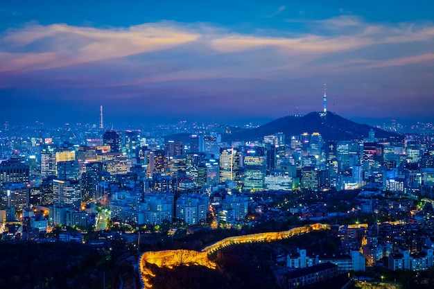 Foto el horizonte de seúl en la noche corea del sur