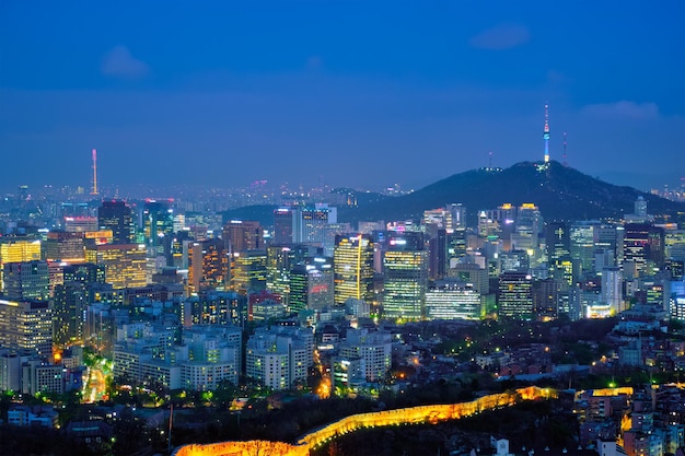 Foto el horizonte de seúl en la noche corea del sur