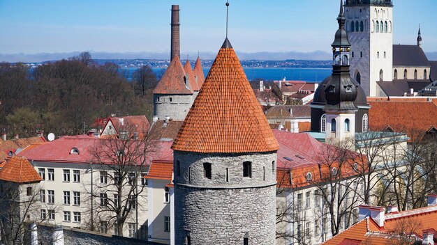 Horizonte de Tallin, Estonia. Vista aérea de Tallin. Casco antiguo de Tallin, Estonia.