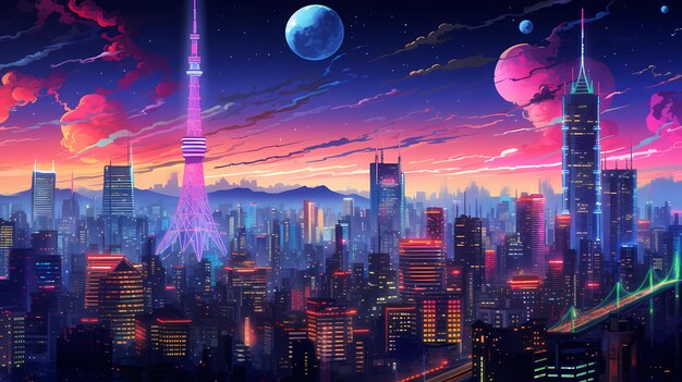 El horizonte de Tokio con luces de neón