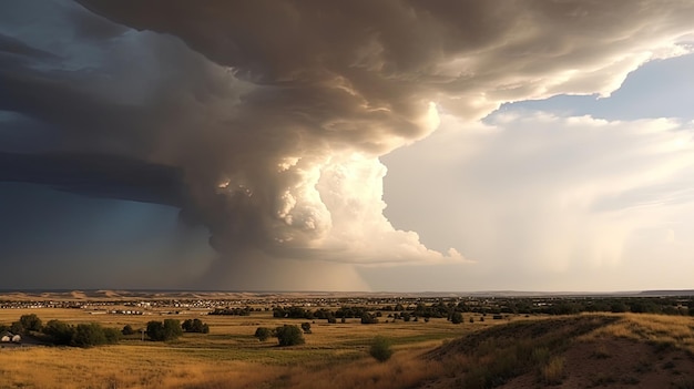 El horizonte se transforma en una escena de ferocidad a medida que se prepara una feroz tormenta con amenazantes nubes oscuras que se aproximan Generado por IA