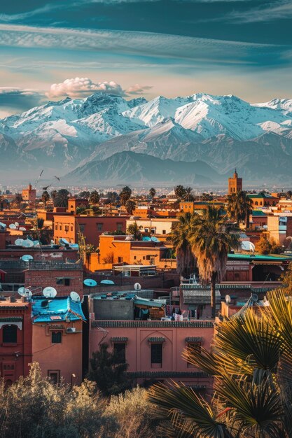 Horizonte urbano com um fundo de montanha majestoso ideal para sites de viagens