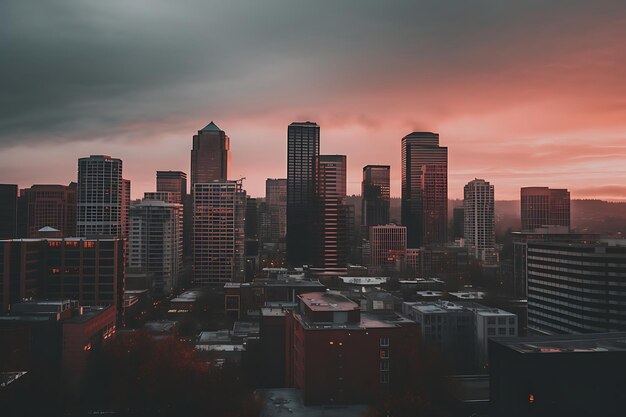 El horizonte urbano en el crepúsculo