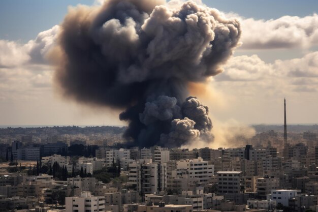 Horizonte urbano que muestra una gran explosión en una ciudad