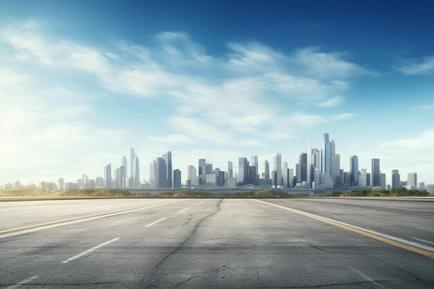 Foto el horizonte urbano visto desde una autopista vacía