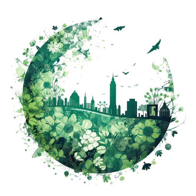 El horizonte verde de la ciudad es un concepto ilustrativo de reciclaje y diseño ecológico mínimo.