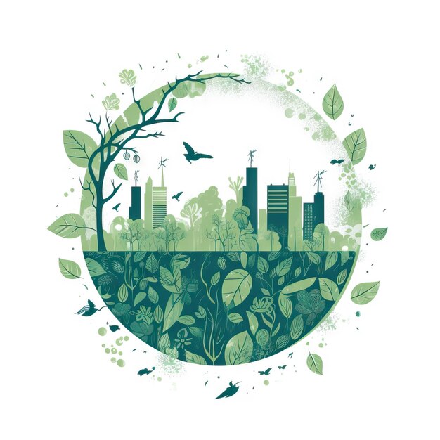 El horizonte verde de la ciudad es un concepto ilustrativo de reciclaje y diseño ecológico mínimo.