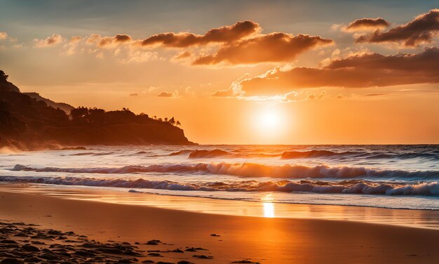 Foto horizontes dourados nascer do sol no mar