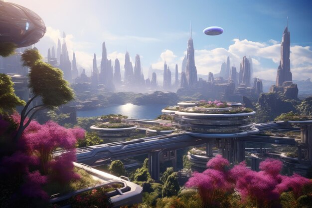 Los horizontes del mañana Una nave espacial épica en medio de una ciudad futurista