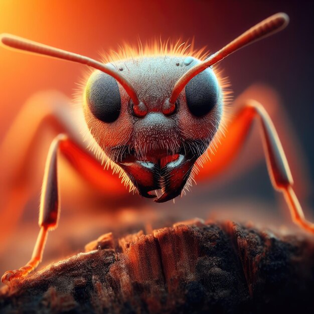 La hormiga en un fondo de macro insectos de hojas