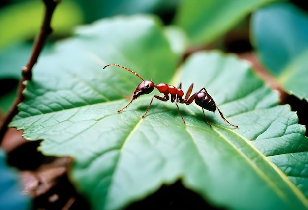 Foto una hormiga en una hoja verde con el número 1 en ella