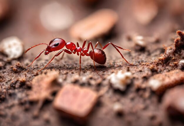 una hormiga roja en el suelo y la hormiga en el suelo