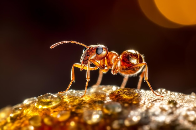 Una hormiga en un trozo de comida