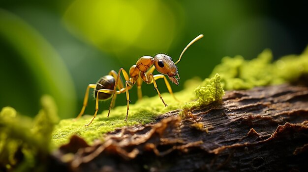 Foto las hormigas ayudan a morder hojas verdes para construir el comportamiento de los animales del nido generar ia