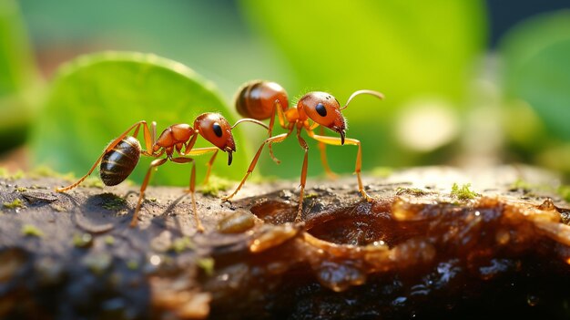 Foto las hormigas ayudan a morder hojas verdes para construir el comportamiento de los animales del nido generar ia