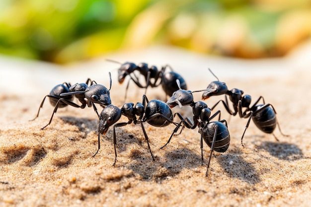 Foto las hormigas en una playa de arena