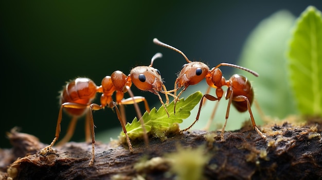 hormigas rojas en una planta verde