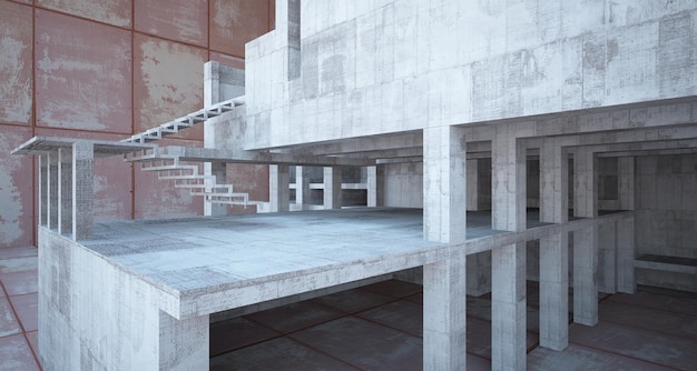 Hormigón arquitectónico abstracto y interior de metal oxidado de una casa minimalista