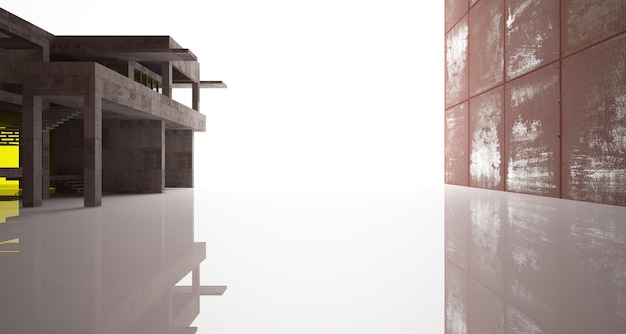 Hormigón arquitectónico abstracto y interior de metal oxidado de una casa minimalista