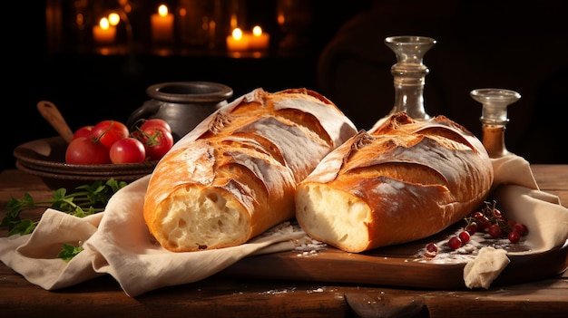 El horneado de deliciosos productos horneados como el pan AI genera ilustración