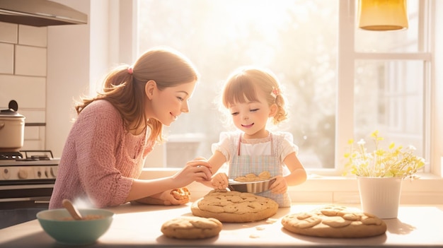 Hornear galletas con amor en una cocina iluminada por el sol
