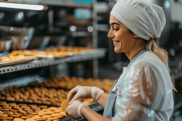 Foto hornear galletas chef profesional de la industria alimentaria cocina sabrosa dulce galleta bocadillo galleta delicioso