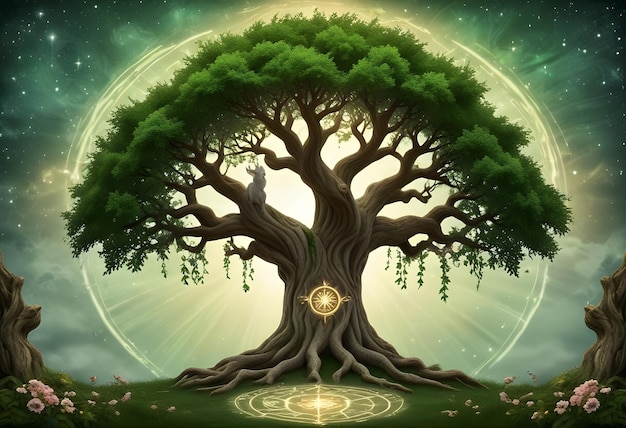 horóscopo de árbol druida un árbol con una luz que brilla a través de él