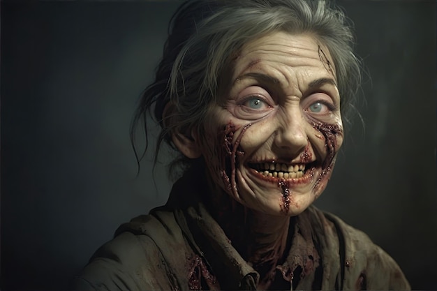 horrível zombie assustador com rosto sangrento cena horda apocalipse zombie