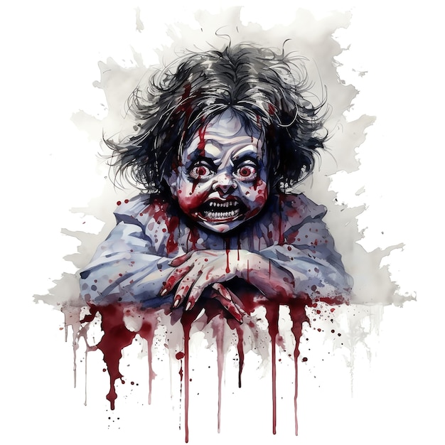 Horror figura assustadora ilustração em aquarela horror halloween clipart