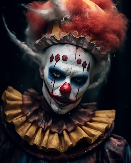 Horror-Klassiker-Clown mit gruseligem Smiley-Gesicht und Classic-Kostümen mit vollem Gesichtsmake-up