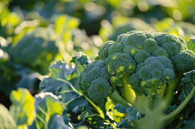 Foto hortalizas de brócoli en un campo de granja verde y fresco