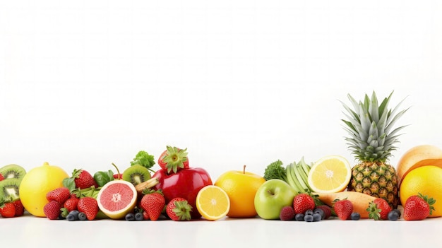 hortalizas y frutas de fondo aisladas sobre fondo blanco