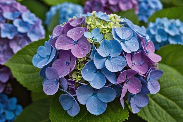 Foto hortênsias com tons de azul e roxo