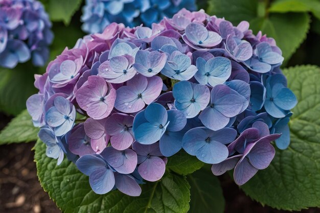 Foto hortênsias com tons de azul e roxo