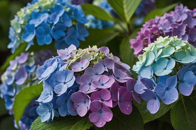 Foto hortensias con tonos de azul y púrpura