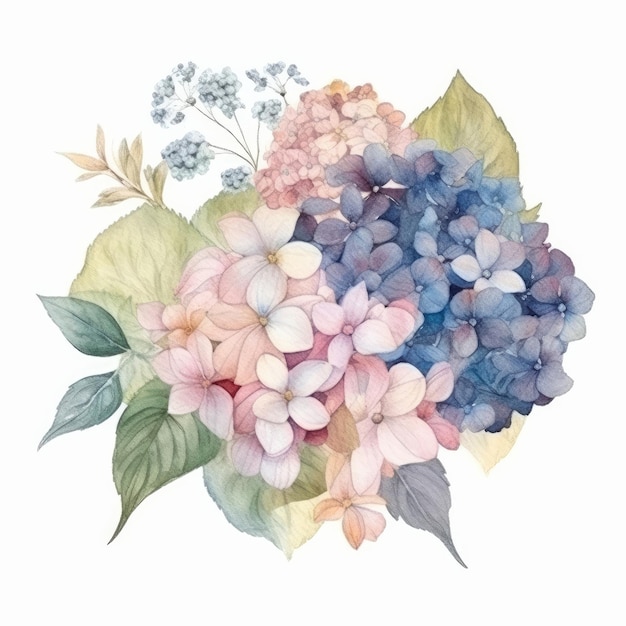 Hortensienblüten-Aquarellhintergrund Illustration AI GenerativexA