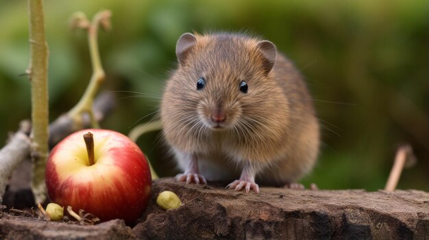 Horticultura Los voles se alimentan de manzanas caídas del árbol en el jardín hasta las heladas AI Generative