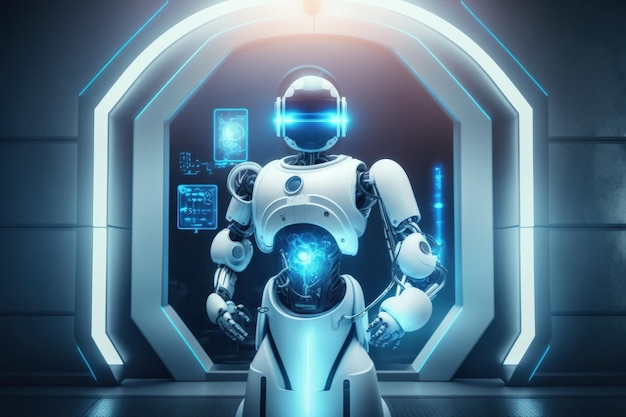 Hospitais inteligentes com serviços de consultoria robótica são uma suíte cirúrgica com conceito de inteligência artificial e suporte ao robô de telemonitoramento do professor médico com luz sinalizadora