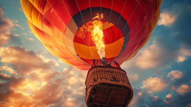 Hot Air Balloon Ride mit naher Sicht in einem Korb Panoramalandschaft des Ballonfahrens mit Ort