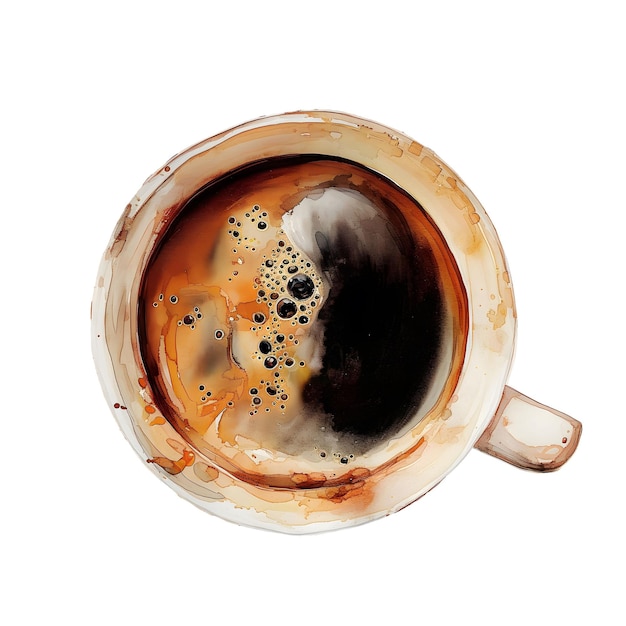 Foto hot-coffee-wasserfarbe top-ansicht mit ausschnitt-pfad
