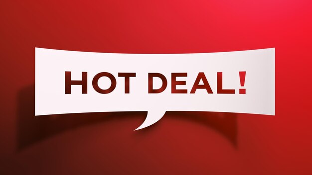 Hot Deal Speech Bubble Minimalist Abstract Design Weißes Ausgeschnittenes Papier auf rotem Hintergrund