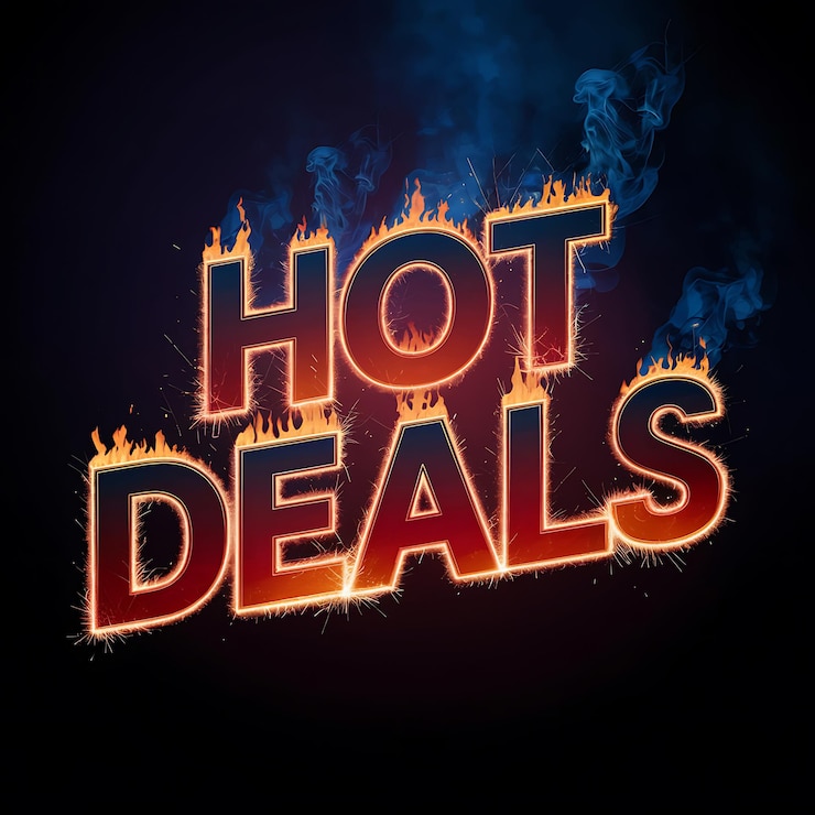 Foto hot deals texto en el fuego con chispas y humo