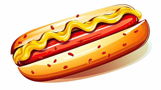 Hot dog clásico aislado con un pan de salchichas mostaza y ketchup sobre un fondo blanco que muestra el atractivo irresistible de la comida callejera favorita de América